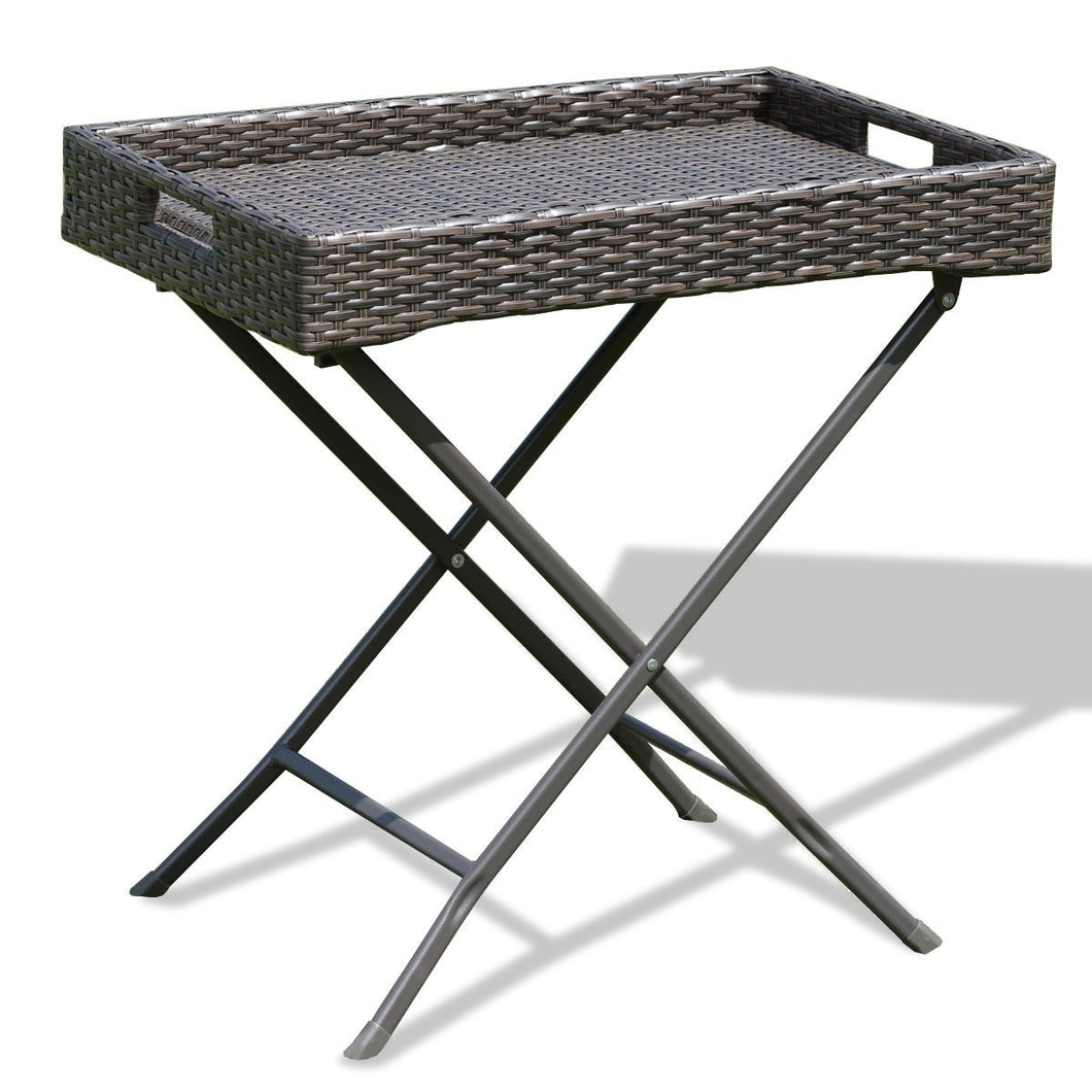 Brown Foldable Rattan Tray Table