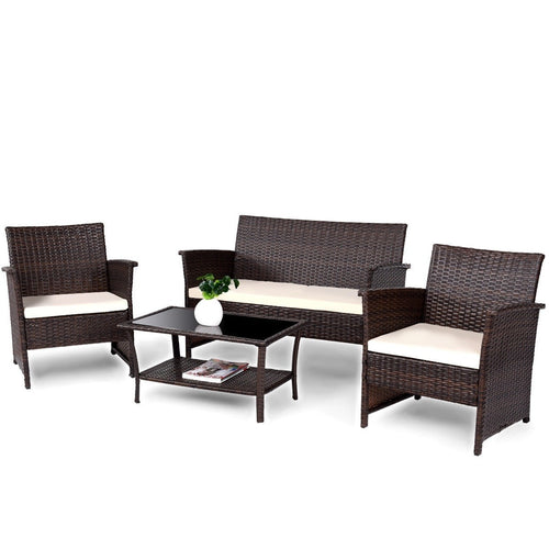 4 PCS Outdoor Patio Rattan Furniture Wicker Sofa Set