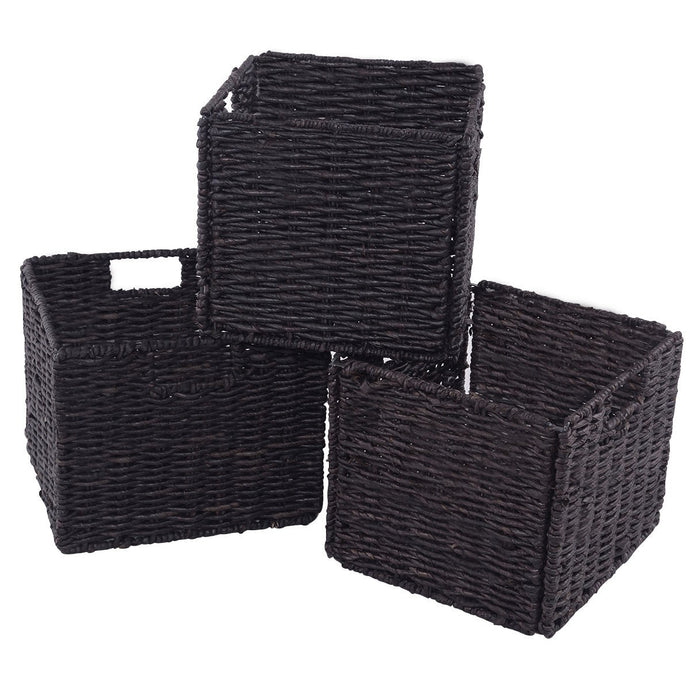 Set of 3 Folding Cube Rattan Storage Baskets