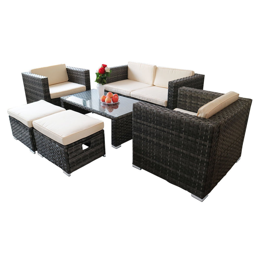 6 pcs Outdoor Rattan Sofa Set Sectional Furniture